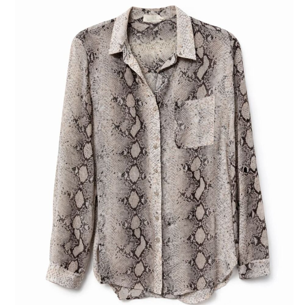 Molly Green Snakeskin Button Up Blouse Womens M Sheer Neutral Stagecoach Fest